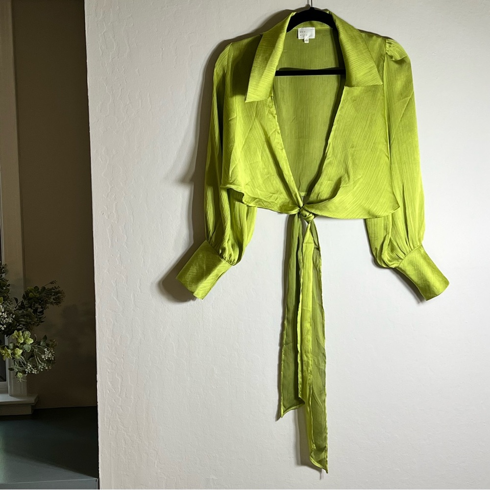 Lime Green Tie-Front Blouse